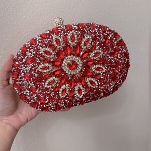 RAMLA Handmade Red Crystal Crossbody Bag NEW Red 8” x 5 1/2”